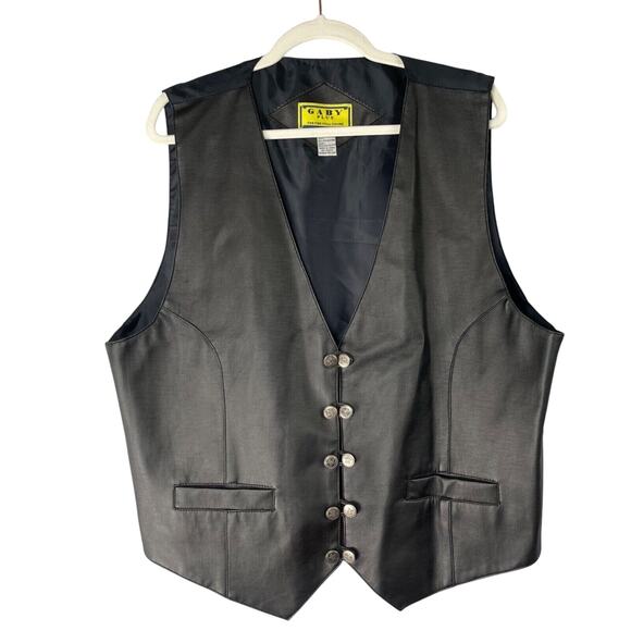 Gaby Faux Leather Vest 22W Black Double Star Loop Buttons Motorcycle Western - Picture 1 of 7